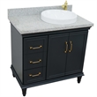 37 in. Single Wooden Vanity  Dark Gray Gray Granite Round Right Door.Right Sink