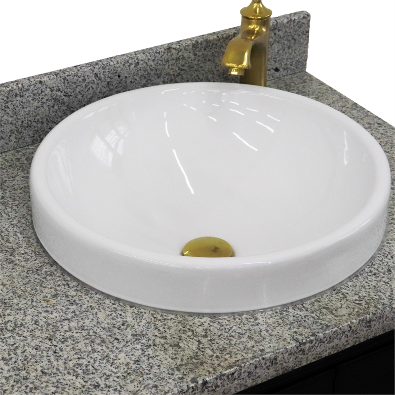 37 in. Single Wooden Vanity  Dark Gray Gray Granite Round Right Door.Right Sink