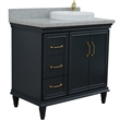 37 in. Single Wooden Vanity  Dark Gray Gray Granite Round Right Door.Right Sink