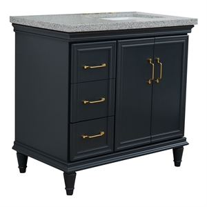 37 in. Single Vanity Dark Gray Gray Granite Rectangle Right Door.Right Sink