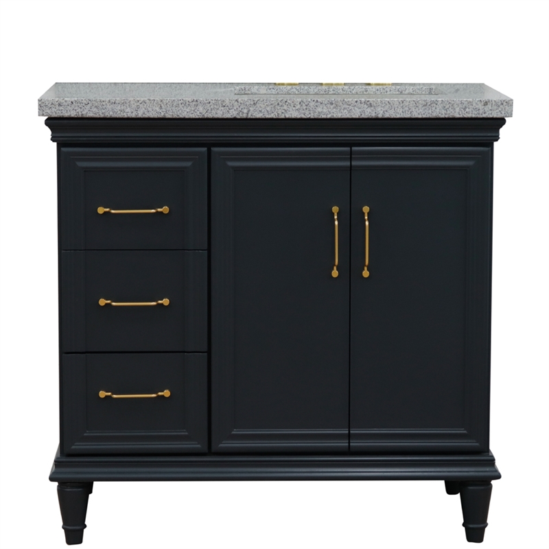 37 in. Single Vanity Dark Gray Gray Granite Rectangle Right Door.Right Sink