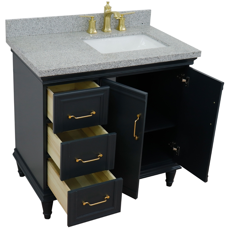 37 in. Single Vanity Dark Gray Gray Granite Rectangle Right Door.Right Sink