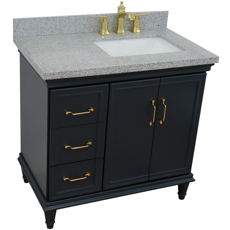 37 in. Single Vanity Dark Gray Gray Granite Rectangle Right Door.Right Sink