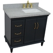 37 in. Single Vanity Dark Gray Gray Granite Rectangle Right Door.Right Sink