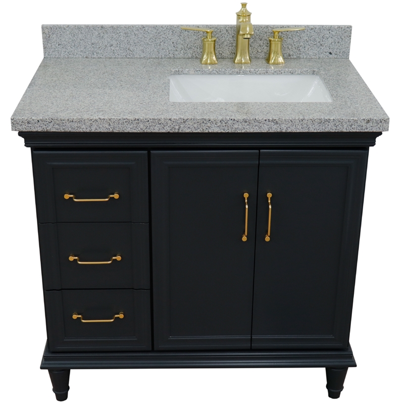 37 in. Single Vanity Dark Gray Gray Granite Rectangle Right Door.Right Sink