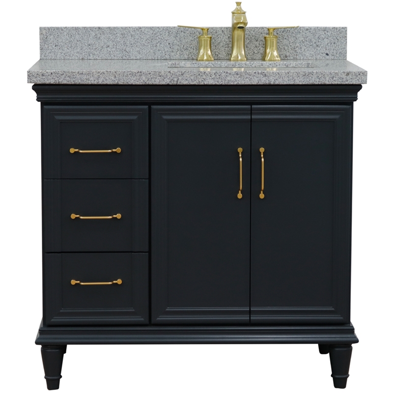 37 in. Single Vanity Dark Gray Gray Granite Rectangle Right Door.Right Sink