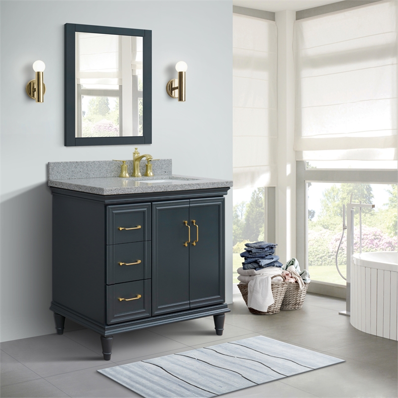 37 in. Single Vanity Dark Gray Gray Granite Rectangle Right Door.Right Sink