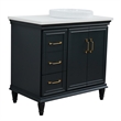37 in. Single Wooden Vanity  Dark Gray White Quartz Round Right Door.Right Sink