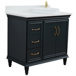 37 in. Single Wooden Vanity  Dark Gray White Quartz Round Right Door.Right Sink