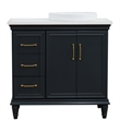 37 in. Single Wooden Vanity  Dark Gray White Quartz Round Right Door.Right Sink