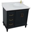 37 in. Single Wooden Vanity  Dark Gray White Quartz Round Right Door.Right Sink