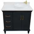 37 in. Single Wooden Vanity  Dark Gray White Quartz Round Right Door.Right Sink