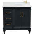 37 in. Single Wooden Vanity  Dark Gray White Quartz Round Right Door.Right Sink