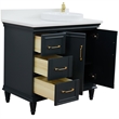 37 in. Single Wooden Vanity  Dark Gray White Quartz Round Right Door.Right Sink