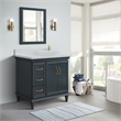 37 in. Single Wooden Vanity  Dark Gray White Quartz Round Right Door.Right Sink