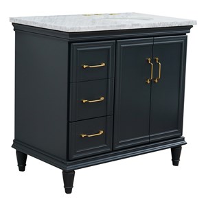 37 in. Single Wooden Vanity  Dark Gray White Carrara Oval Right Door.Right Sink