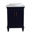 25 in. Single Wooden Vanity  Blue with White Carrara Round Sink