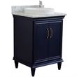 25 in. Single Wooden Vanity  Blue with White Carrara Round Sink