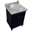 25 in. Single Wooden Vanity  Blue with White Carrara Round Sink
