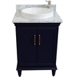 25 in. Single Wooden Vanity  Blue with White Carrara Round Sink