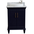 25 in. Single Wooden Vanity  Blue with White Carrara Round Sink