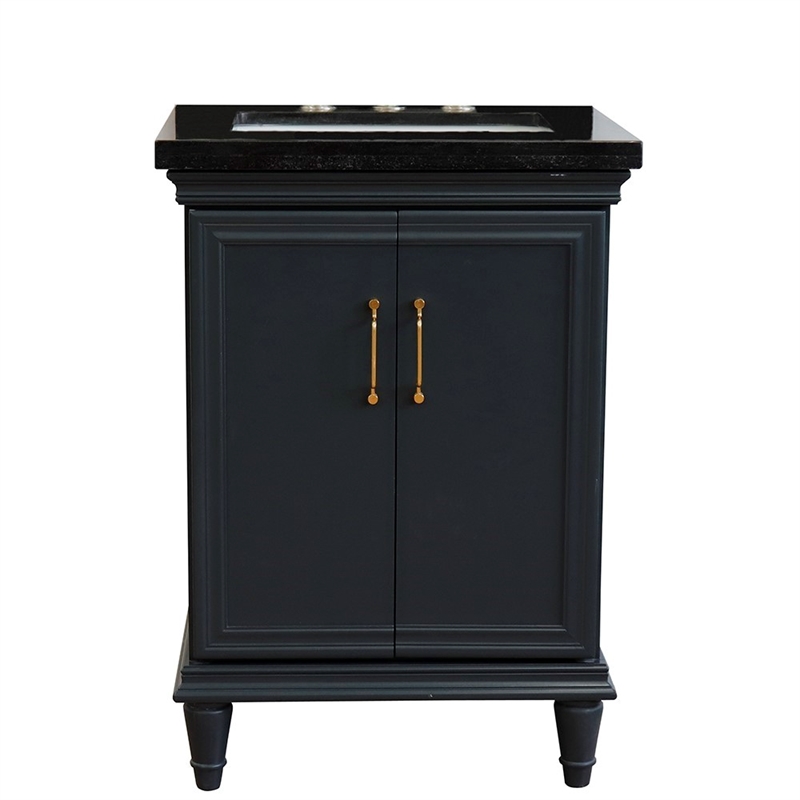 25 in. Single Wooden Vanity  Dark Gray with Black Galaxy Rectangle Sink