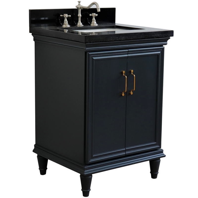 25 in. Single Wooden Vanity  Dark Gray with Black Galaxy Rectangle Sink