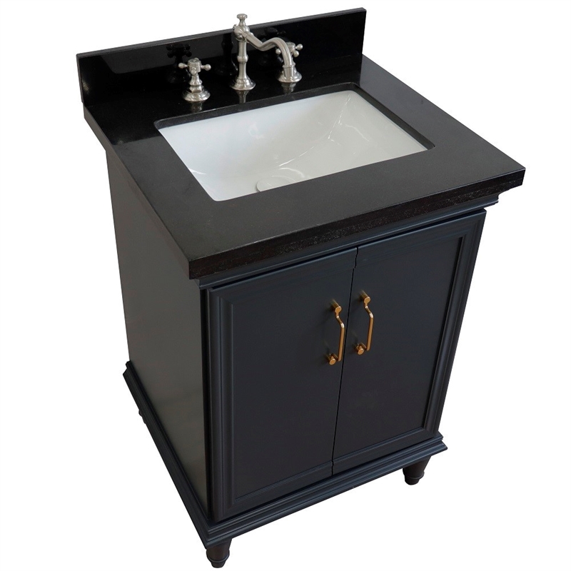 25 in. Single Wooden Vanity  Dark Gray with Black Galaxy Rectangle Sink