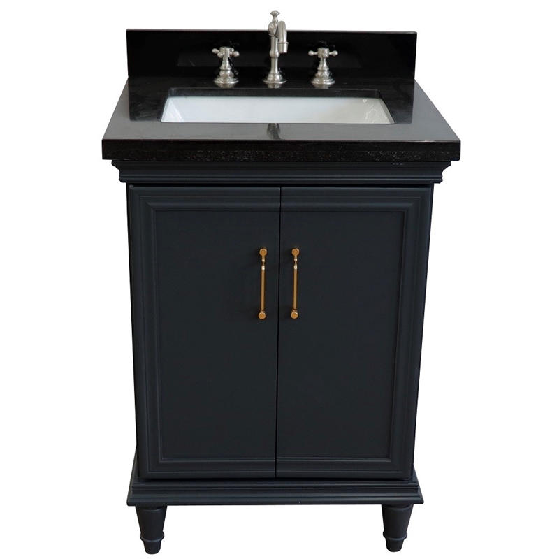 25 in. Single Wooden Vanity  Dark Gray with Black Galaxy Rectangle Sink