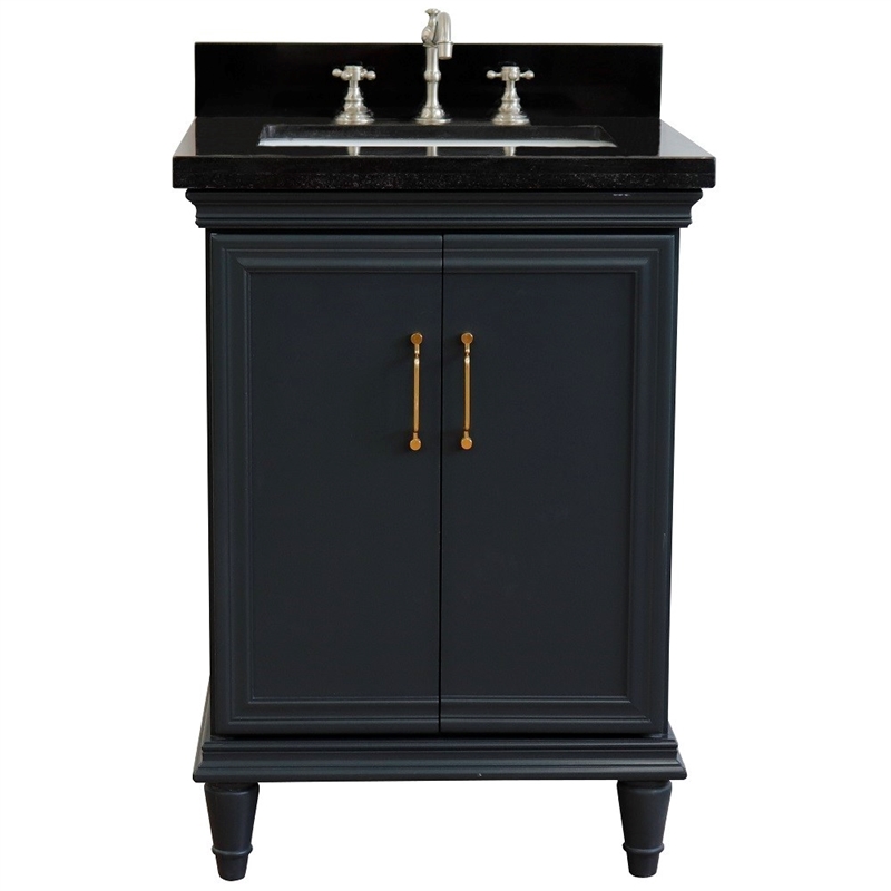 25 in. Single Wooden Vanity  Dark Gray with Black Galaxy Rectangle Sink