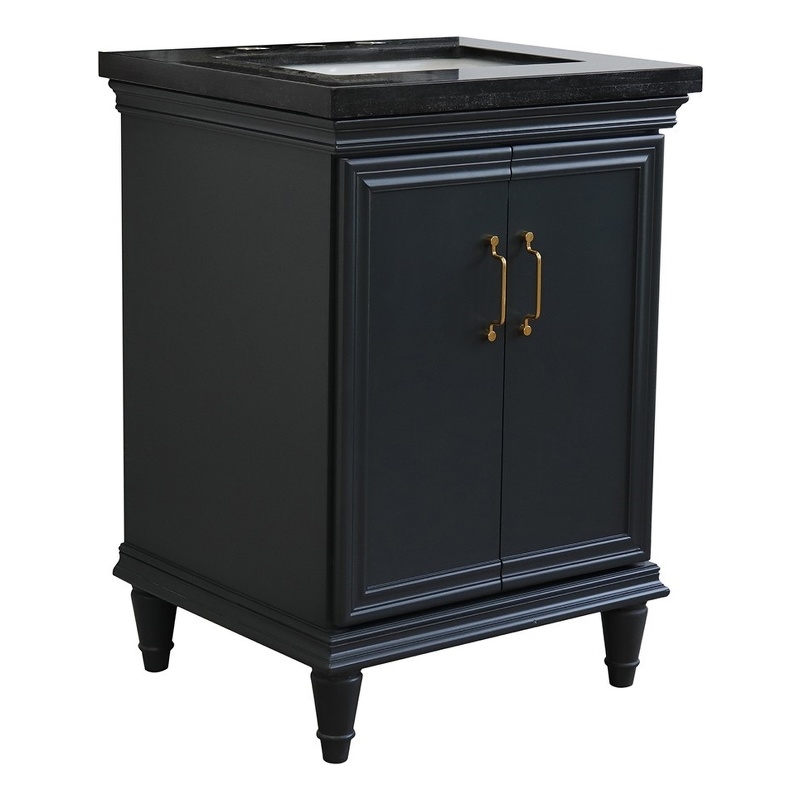 25 in. Single Wooden Vanity  Dark Gray with Black Galaxy Rectangle Sink