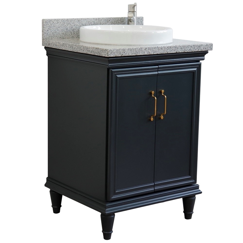 25 in. Single Wooden Vanity  Dark Gray with Gray Granite Rectangle Sink