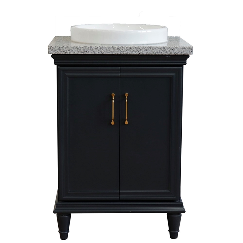 25 in. Single Wooden Vanity  Dark Gray with Gray Granite Rectangle Sink