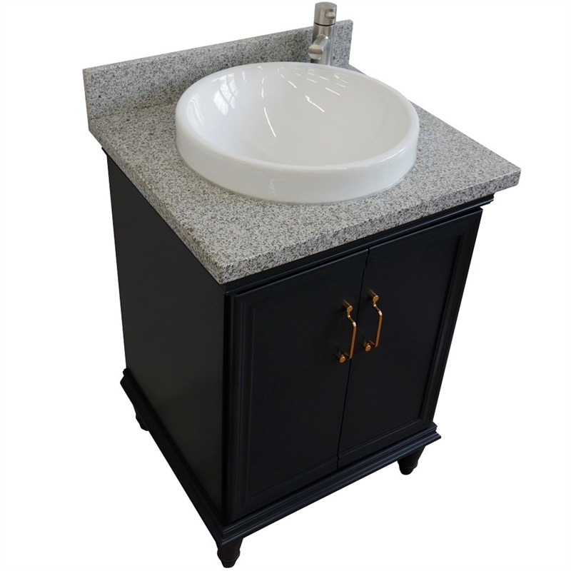 25 in. Single Wooden Vanity  Dark Gray with Gray Granite Rectangle Sink