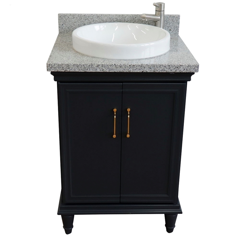 25 in. Single Wooden Vanity  Dark Gray with Gray Granite Rectangle Sink