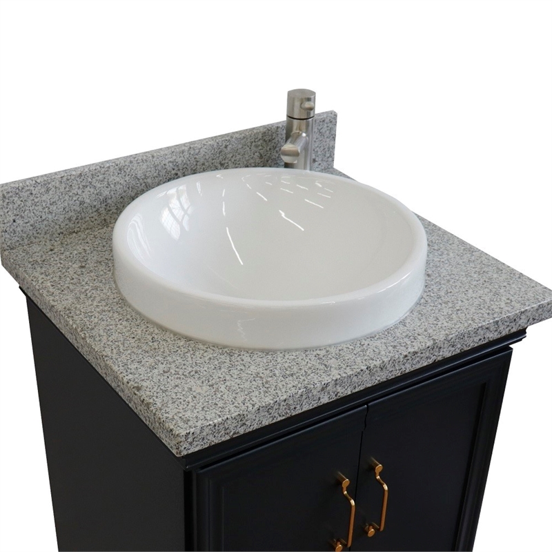 25 in. Single Wooden Vanity  Dark Gray with Gray Granite Rectangle Sink