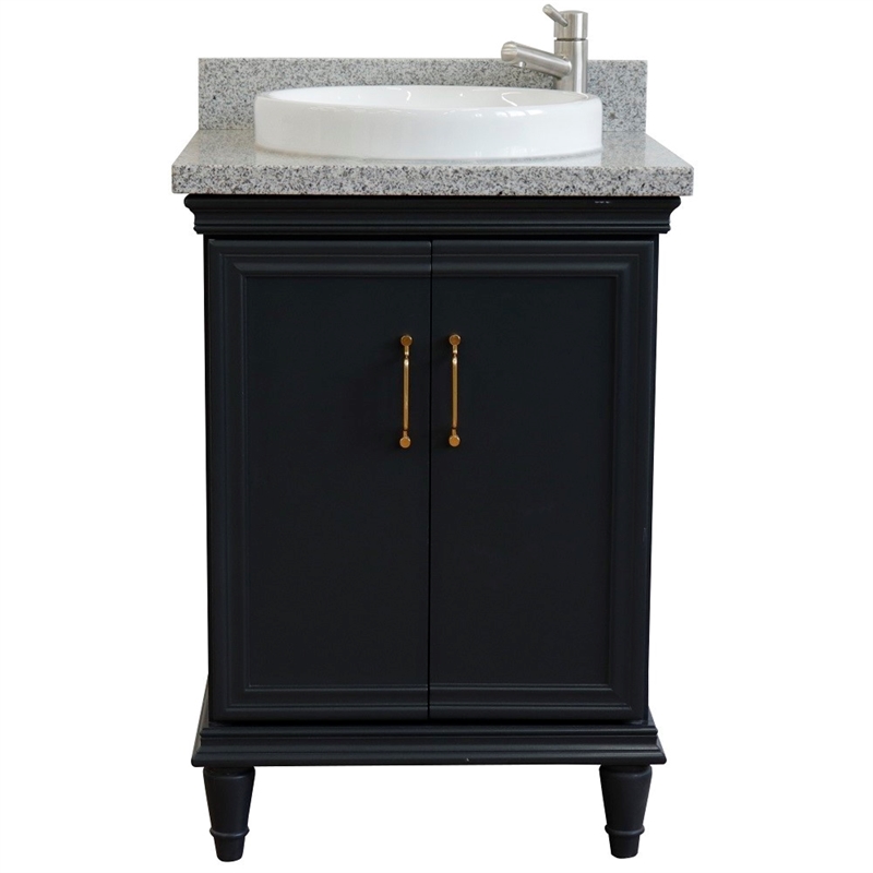 25 in. Single Wooden Vanity  Dark Gray with Gray Granite Rectangle Sink