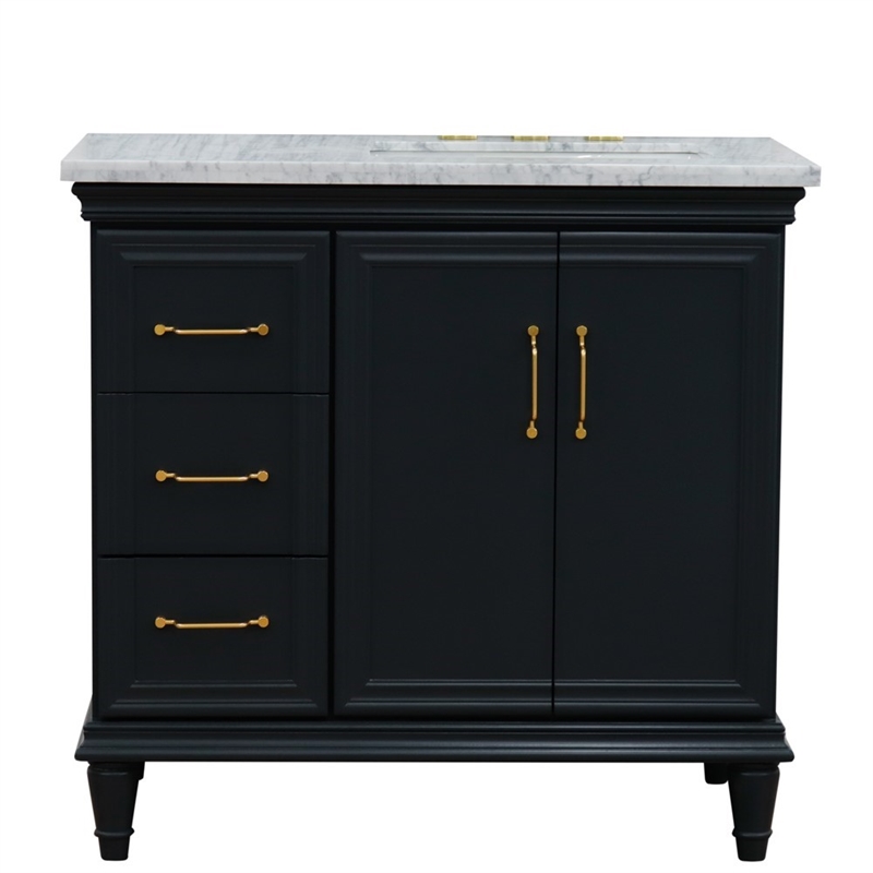 37 in. Single Vanity Dark Gray White Carrara Rectangle Right Door.Right Sink