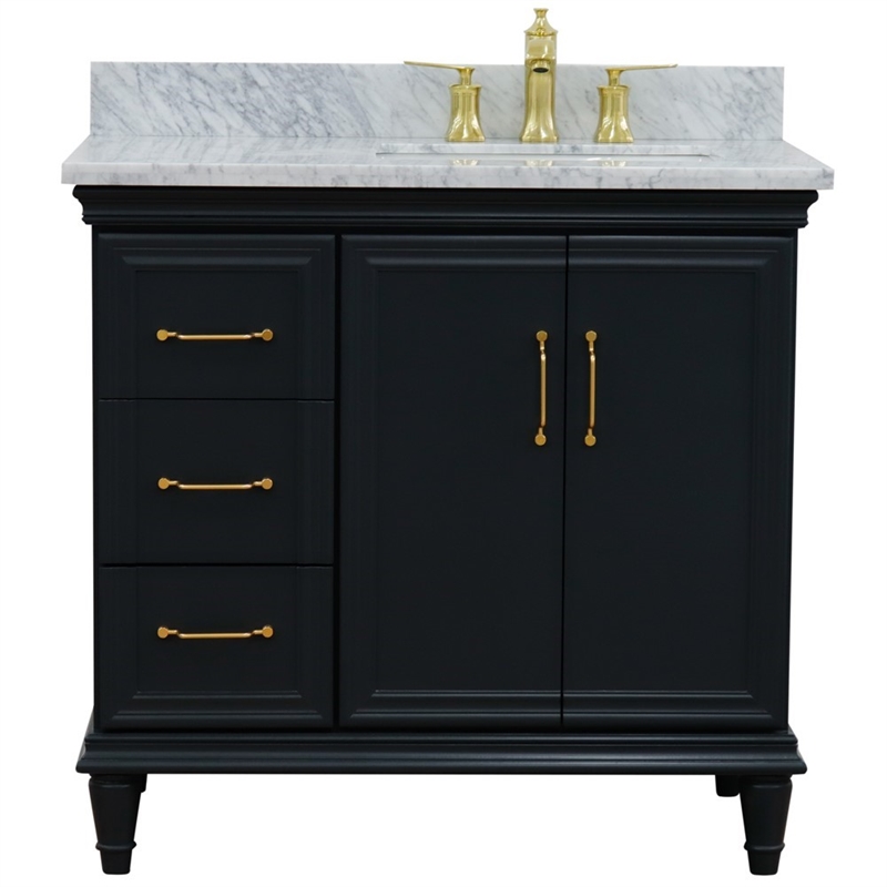 37 in. Single Vanity Dark Gray White Carrara Rectangle Right Door.Right Sink