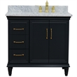 37 in. Single Vanity Dark Gray White Carrara Rectangle Right Door.Right Sink