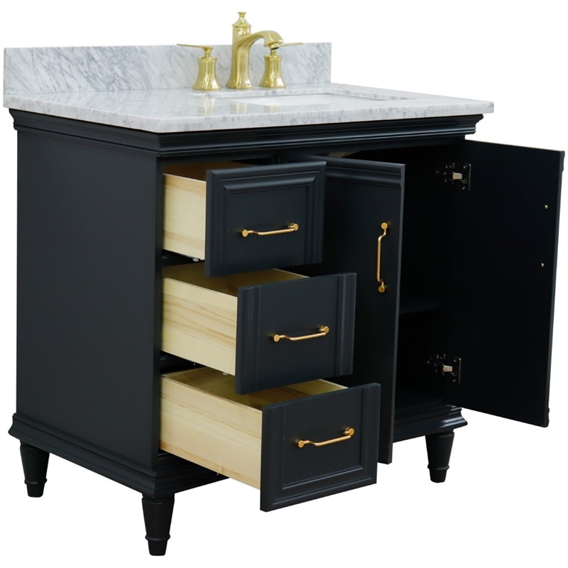37 in. Single Vanity Dark Gray White Carrara Rectangle Right Door.Right Sink