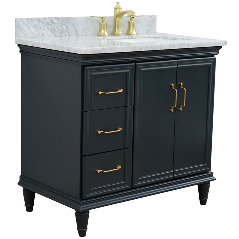 37 in. Single Vanity Dark Gray White Carrara Rectangle Right Door.Right Sink