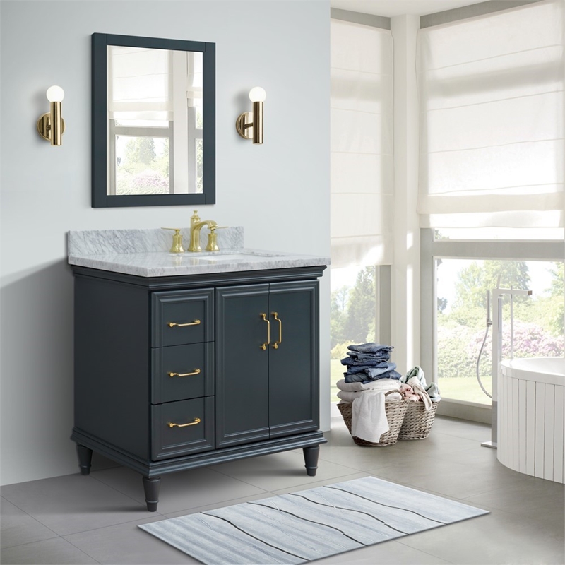 37 in. Single Vanity Dark Gray White Carrara Rectangle Right Door.Right Sink