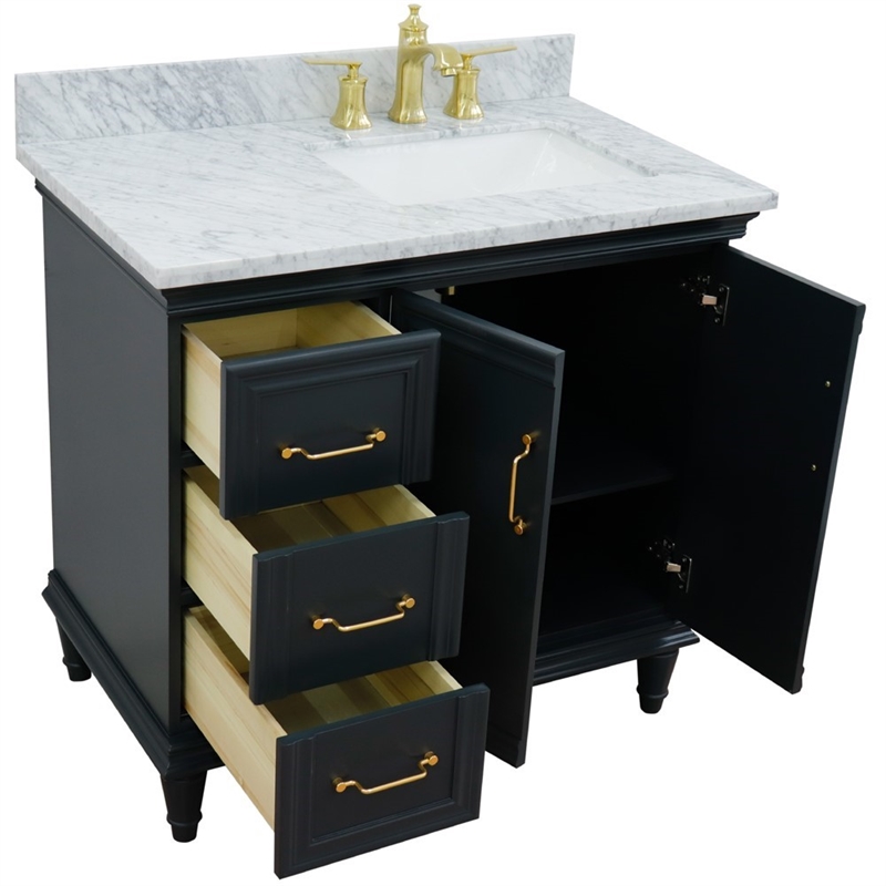 37 in. Single Vanity Dark Gray White Carrara Rectangle Right Door.Right Sink