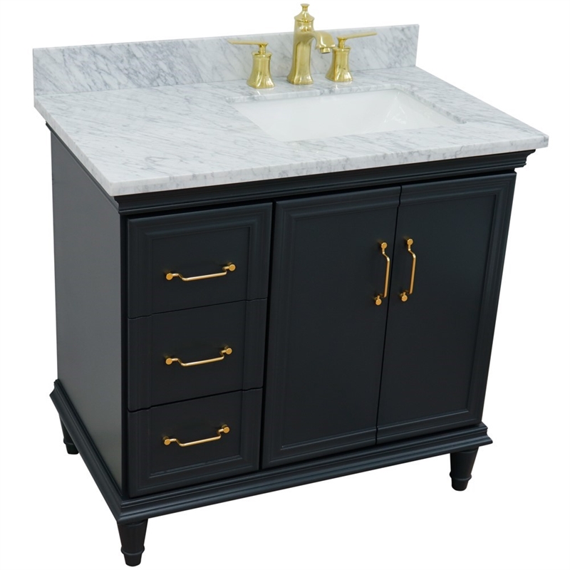 37 in. Single Vanity Dark Gray White Carrara Rectangle Right Door.Right Sink