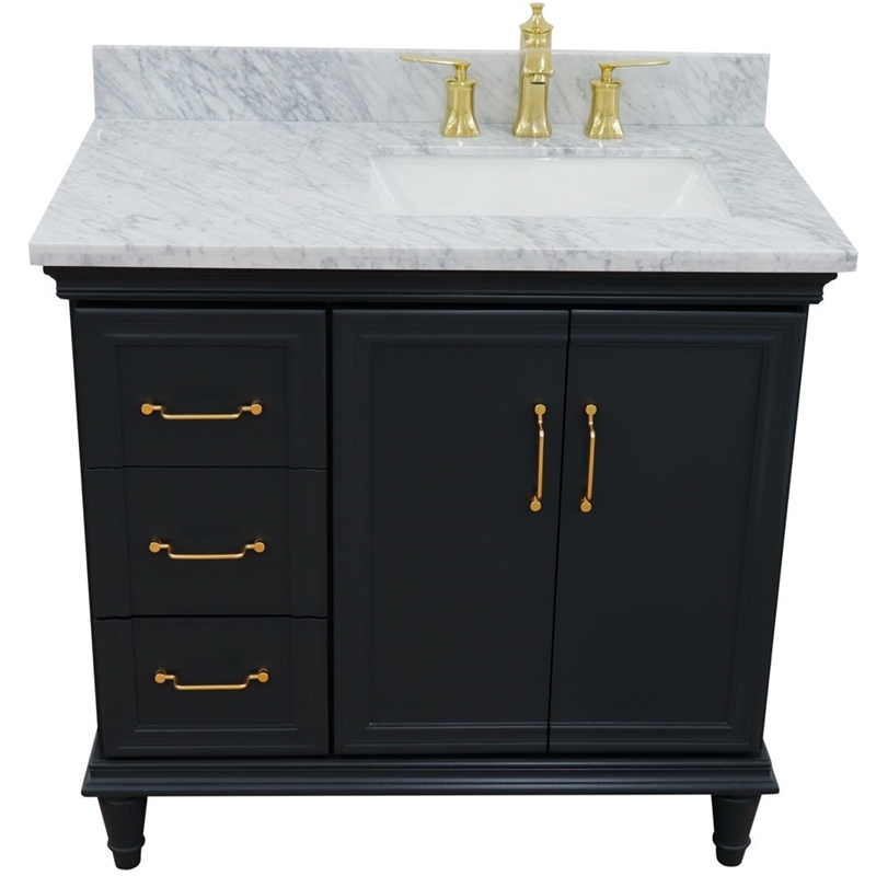 37 in. Single Vanity Dark Gray White Carrara Rectangle Right Door.Right Sink