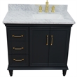 37 in. Single Vanity Dark Gray White Carrara Rectangle Right Door.Right Sink