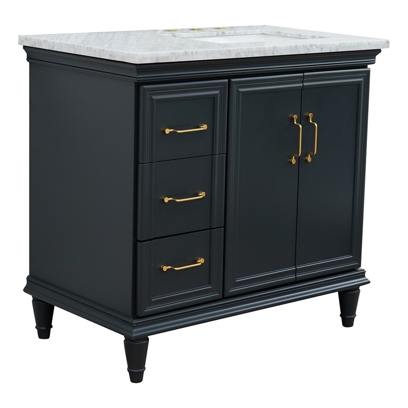 37 in. Single Vanity Dark Gray White Carrara Rectangle Right Door.Right Sink