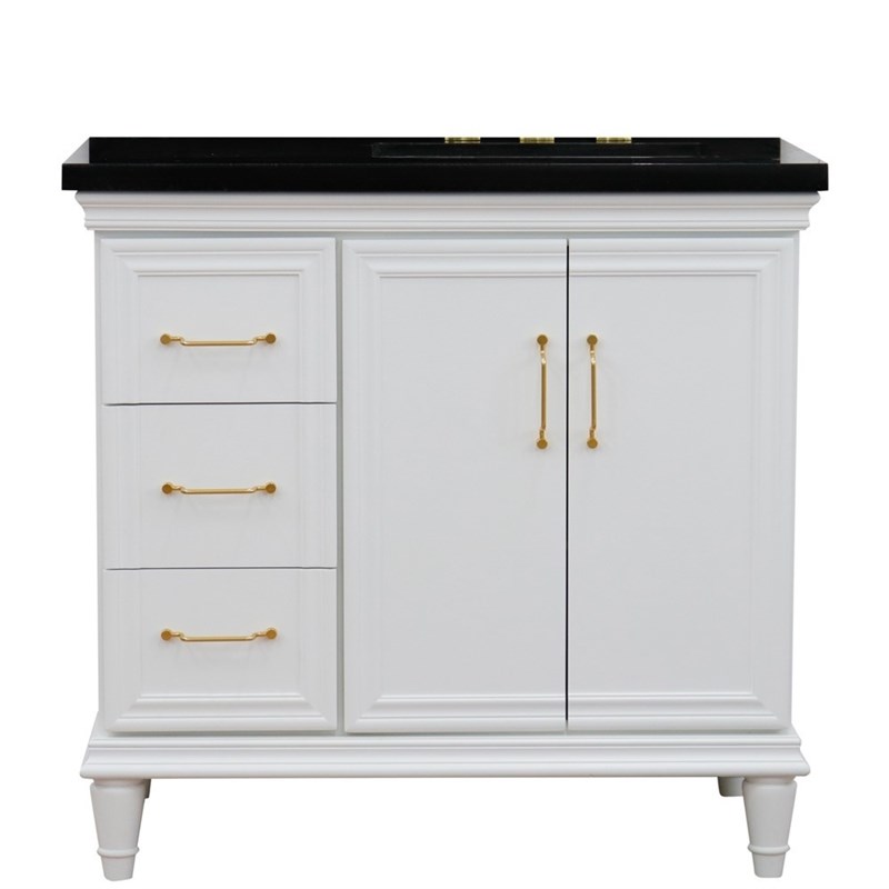 37 in. Single Wooden Vanity  White Black Galaxy Rectangle Right Door.Right Sink