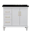 37 in. Single Wooden Vanity  White Black Galaxy Rectangle Right Door.Right Sink